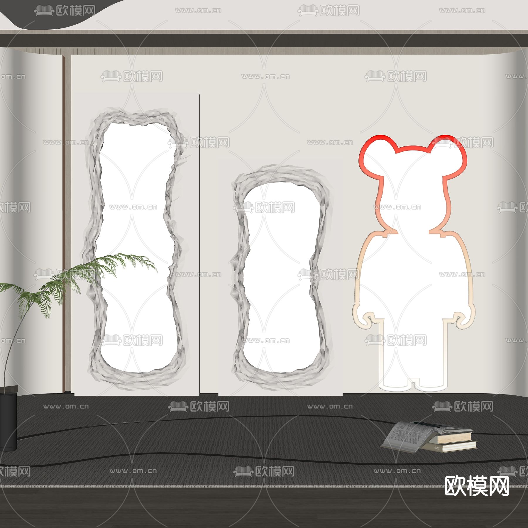 侘寂风落地全身镜子su模型下载（渲染图2）