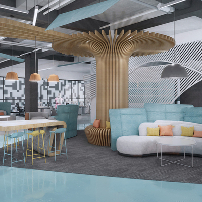  现代公司休息区su模型 