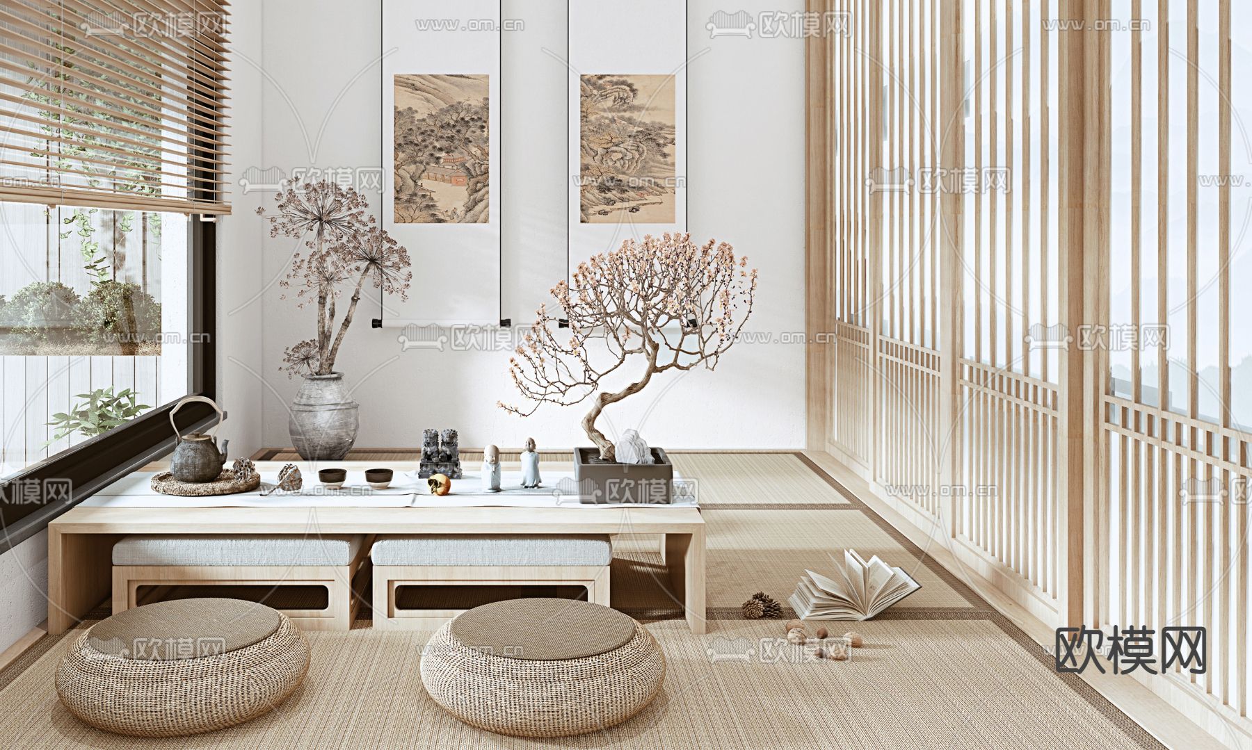 日式榻榻米茶室3d模型下载（渲染图2）