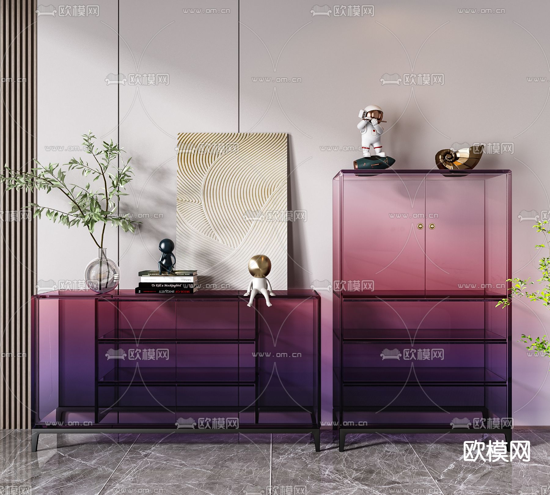 现代亚克力渐变紫玄关边柜3d模型