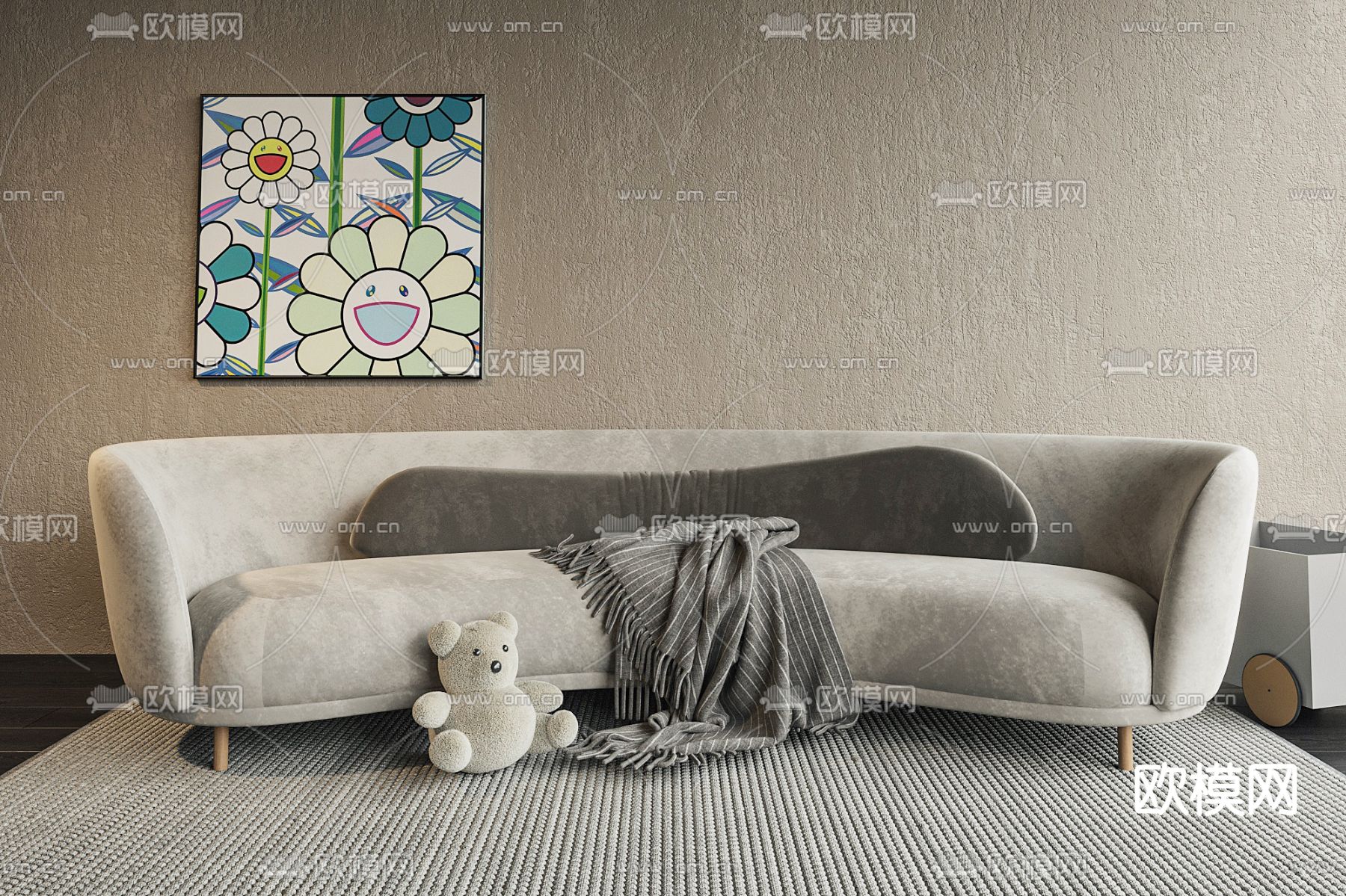 Minotti 现代灰色弧形沙发3d模型下载