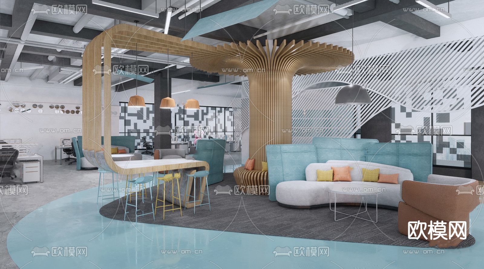 现代公司休息区su模型下载（渲染图1）