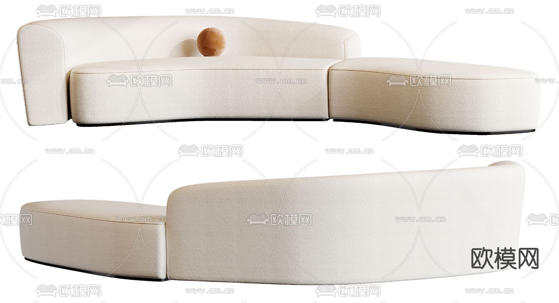 现代布艺弧形沙发3d模型下载