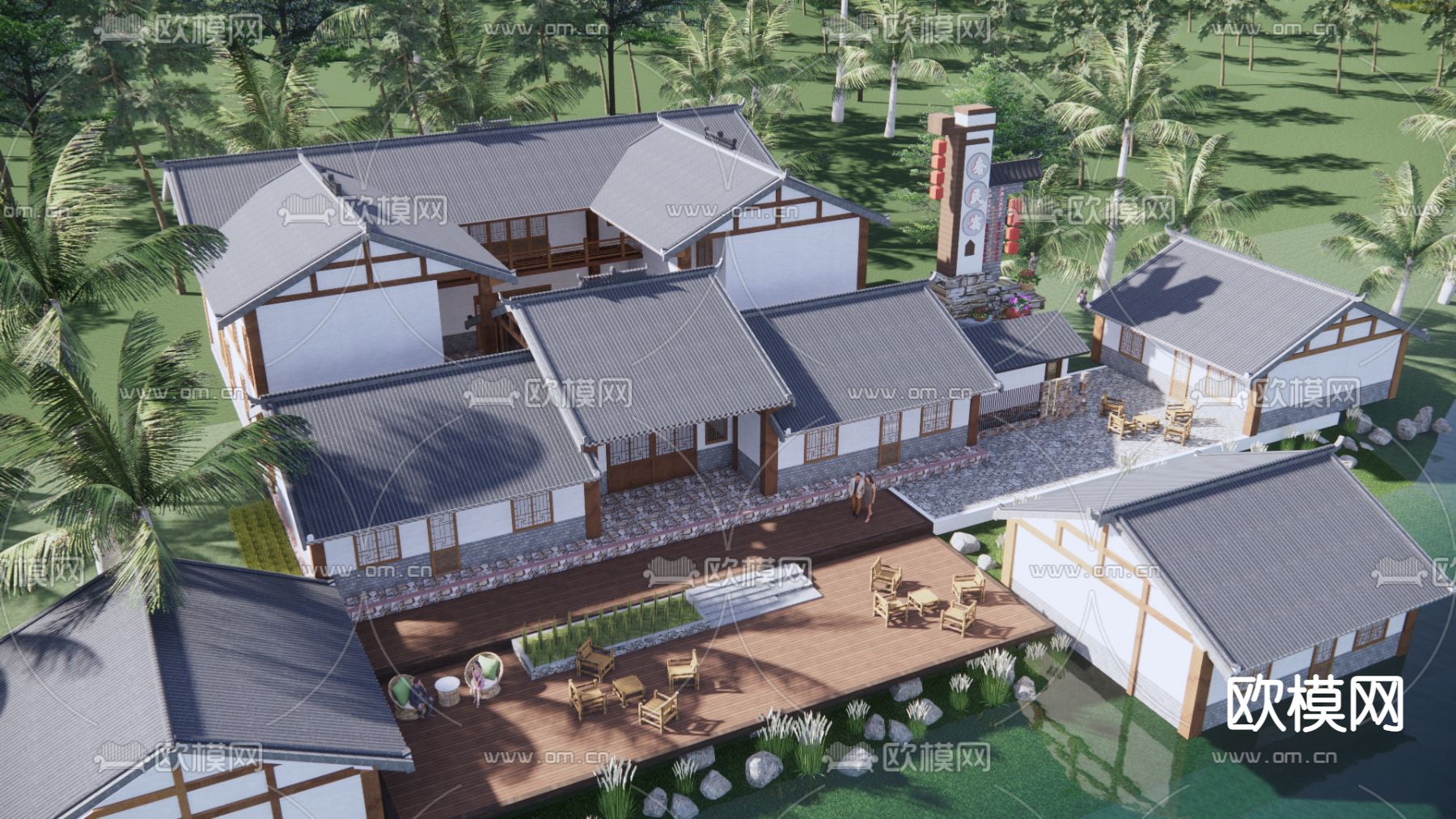 新中式四合院鸟瞰su模型下载_ID12044213_sketchup模型下载-欧模网