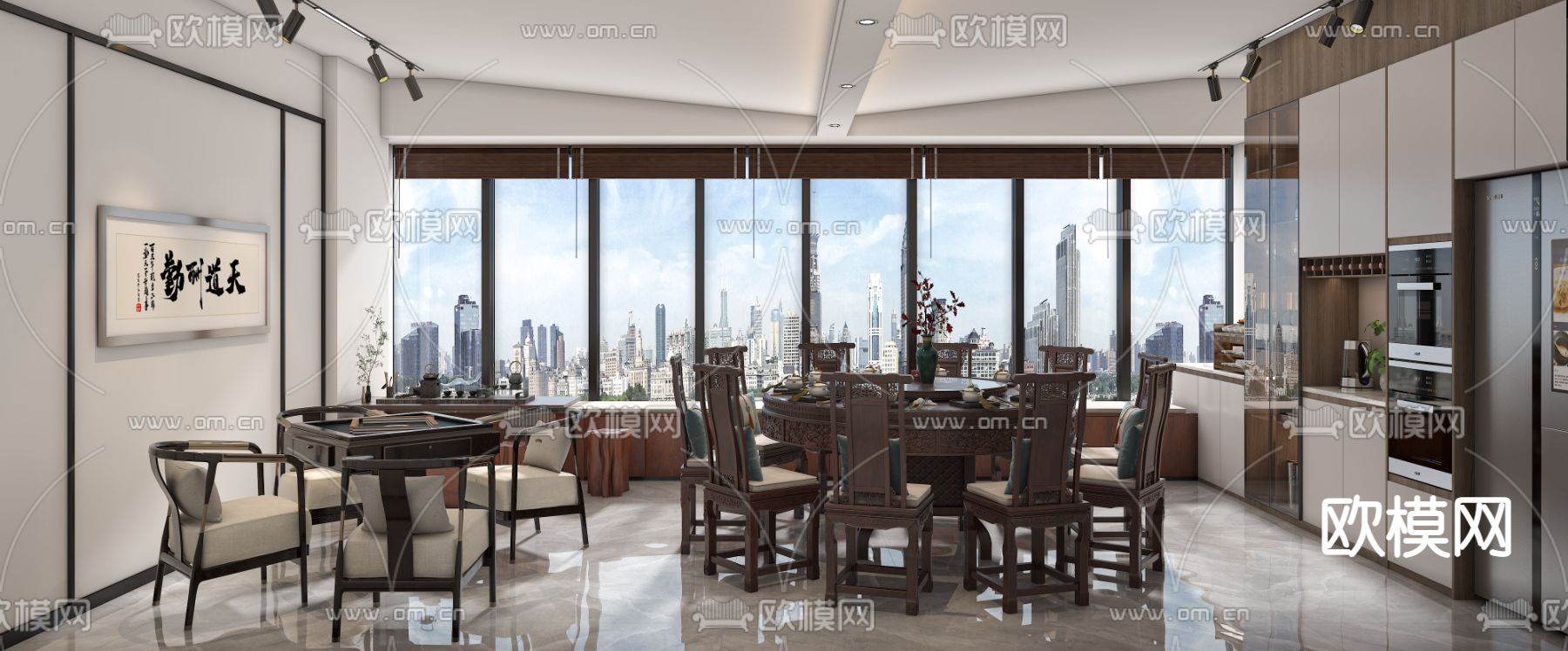 中式酒店餐厅包房3d模型下载（渲染图2）