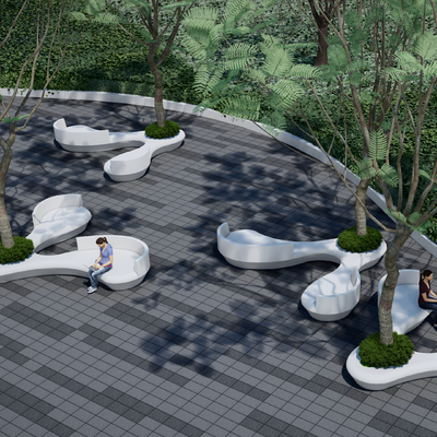  现代户外树池坐凳su模型 