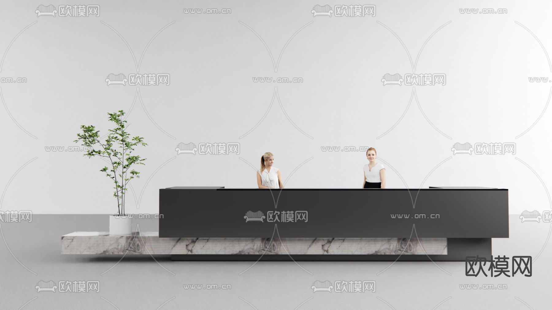 现代前台接待台su模型下载（渲染图1）