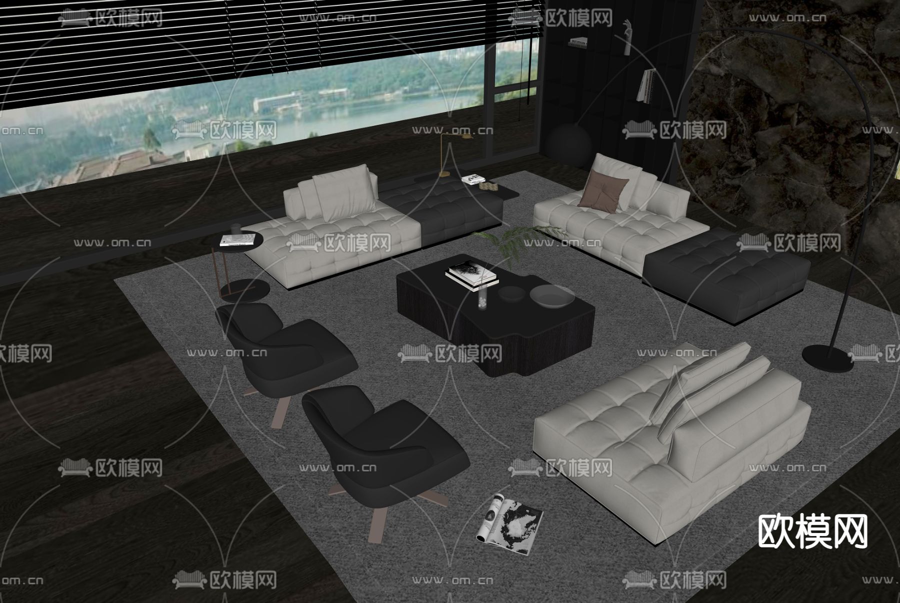 Minotti 现代皮革组合沙发su模型下载（渲染图2）