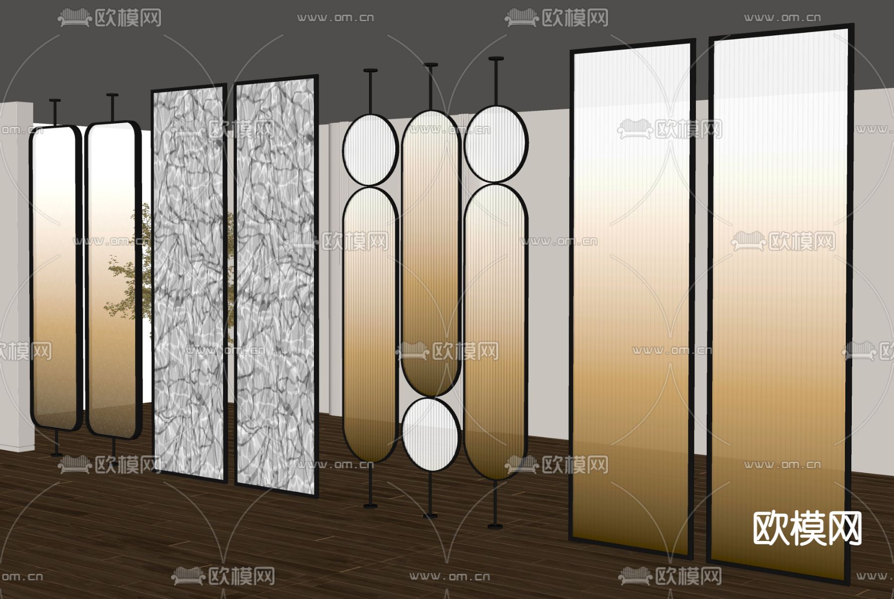 现代玻璃屏风隔断su模型下载（渲染图2）