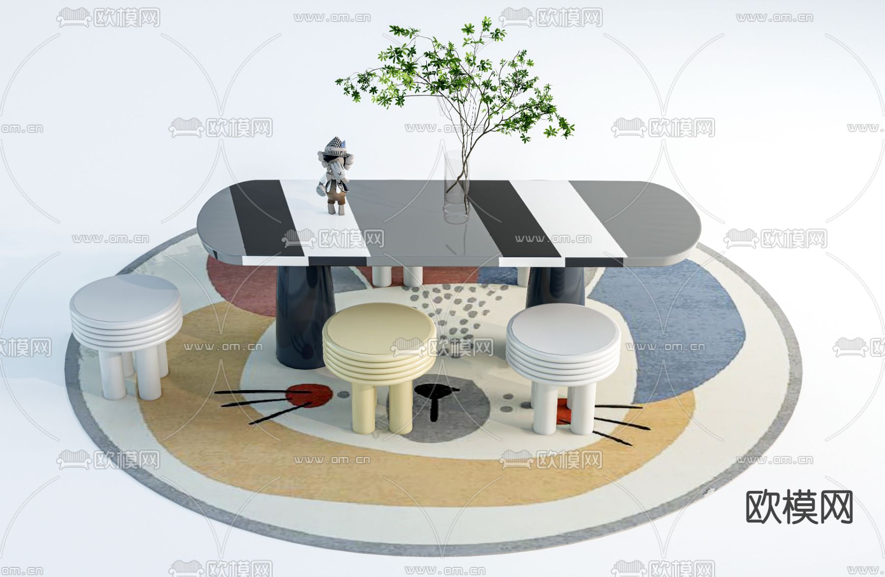 现代儿童桌椅su模型下载（渲染图1）