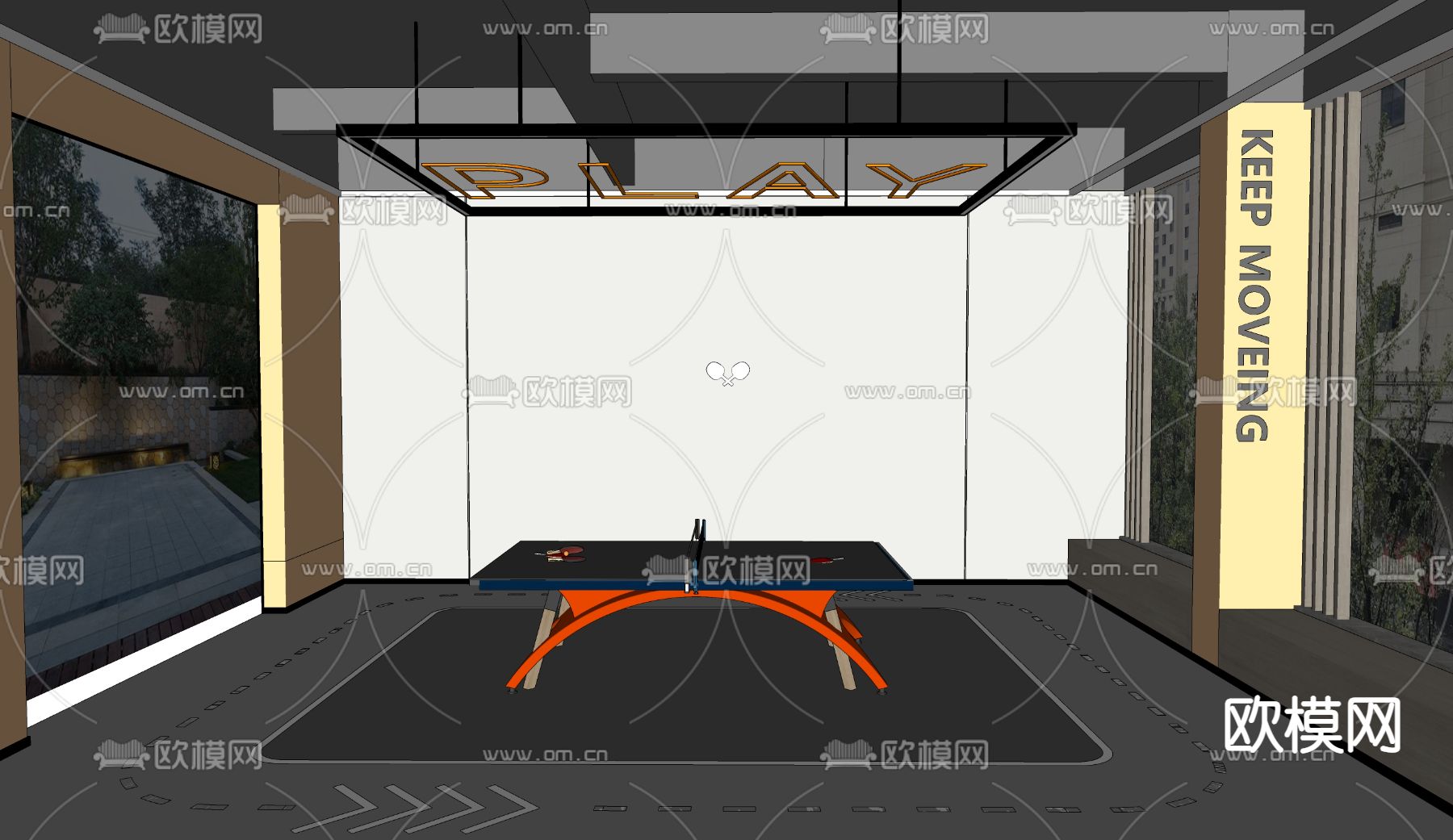 现代乒乒球室su模型下载（渲染图2）