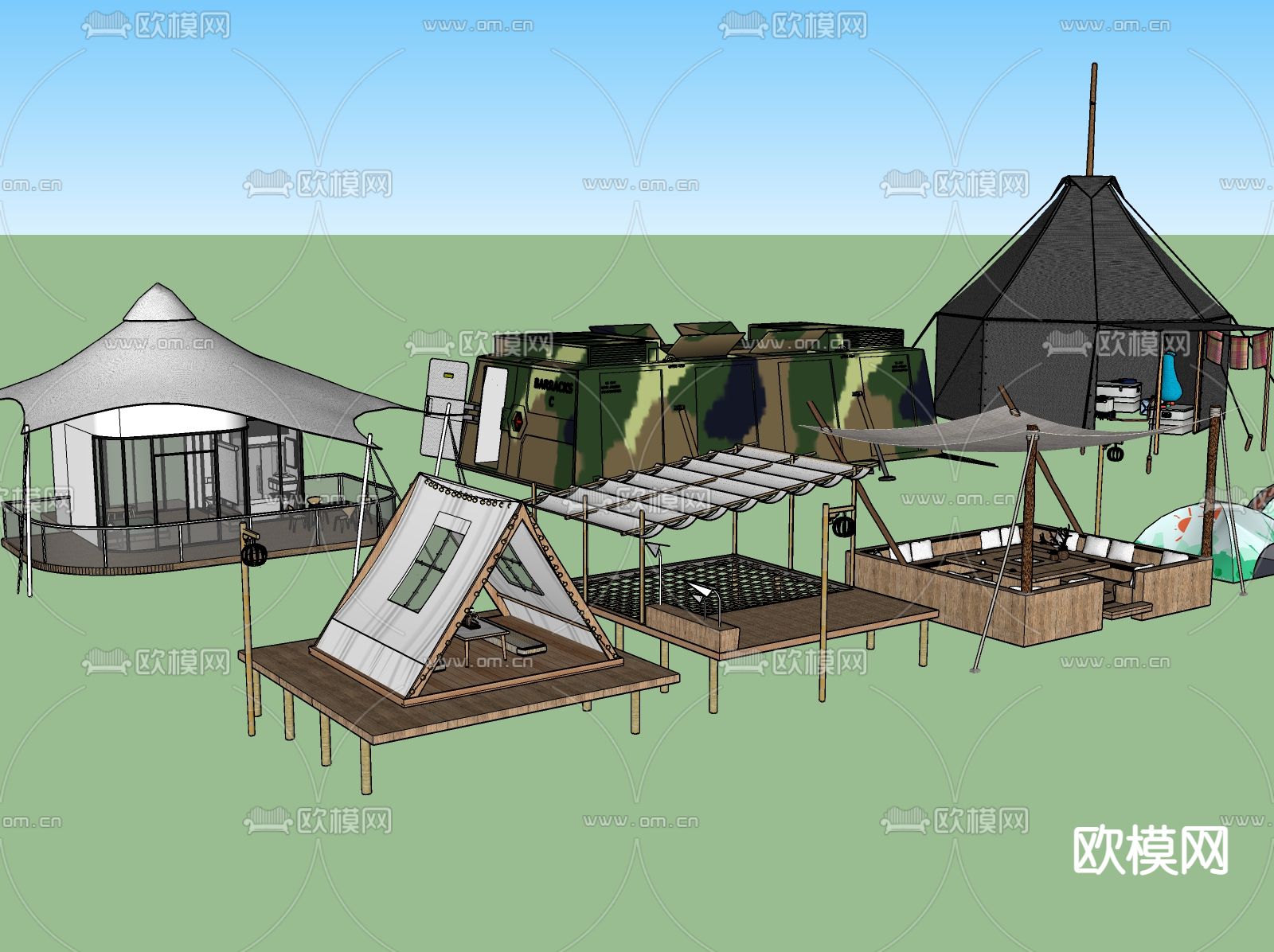 现代露营帐篷su模型下载_ID12044971_sketchup模型下载-欧模网