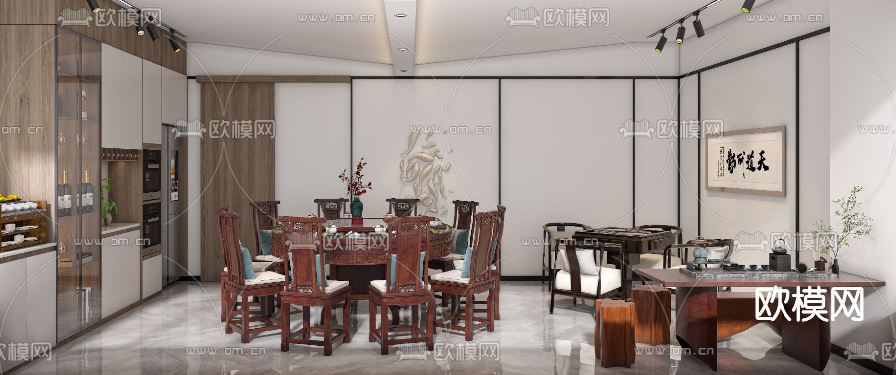 中式酒店餐厅包房3d模型下载（渲染图1）