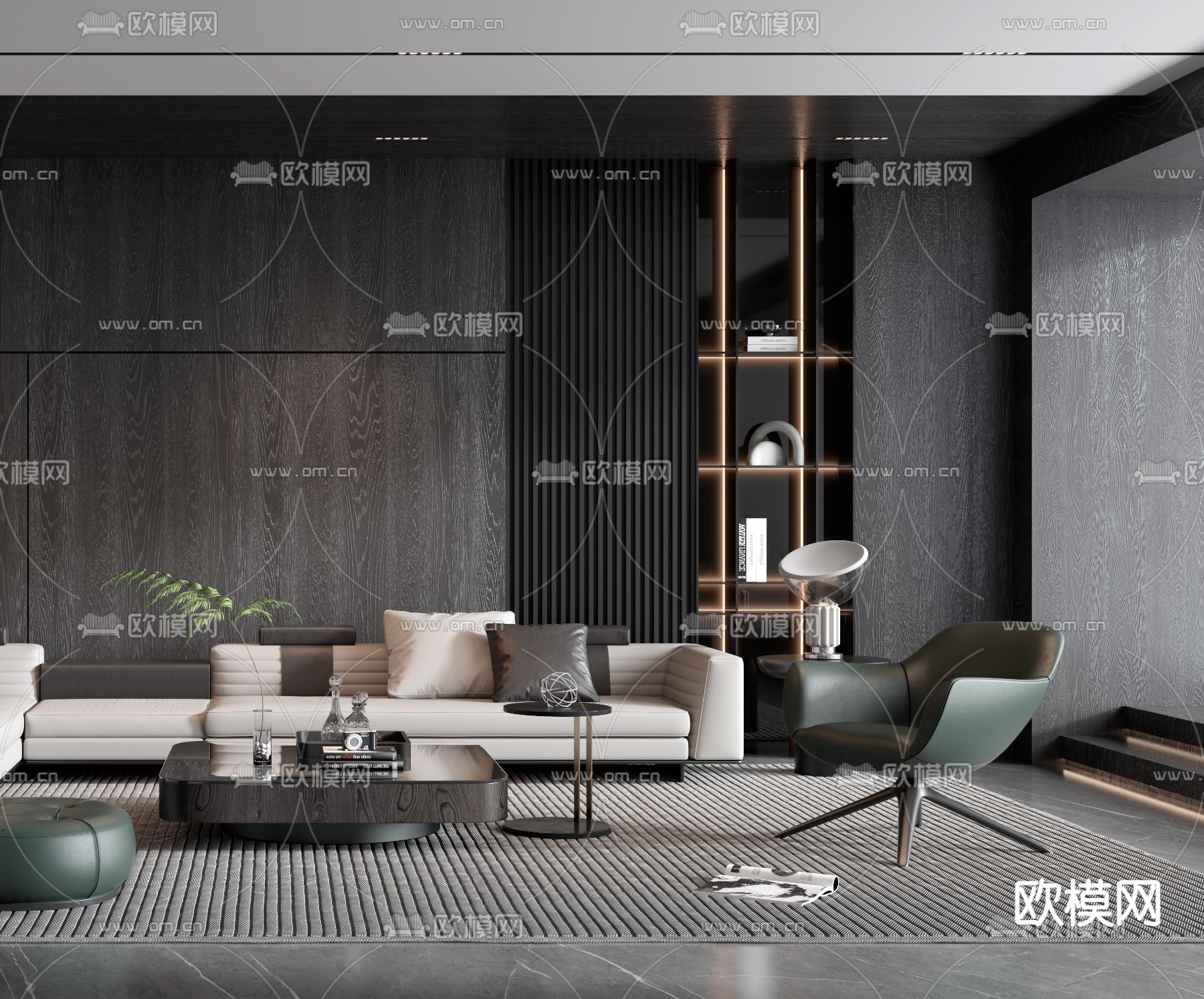 现代高级灰客厅3d模型下载（渲染图3）