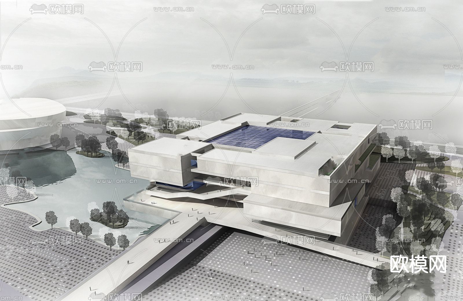 现代博物馆展览馆外观su模型下载（渲染图2）