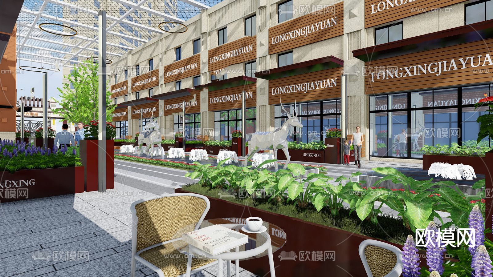 现代商业街广场su模型下载（渲染图3）