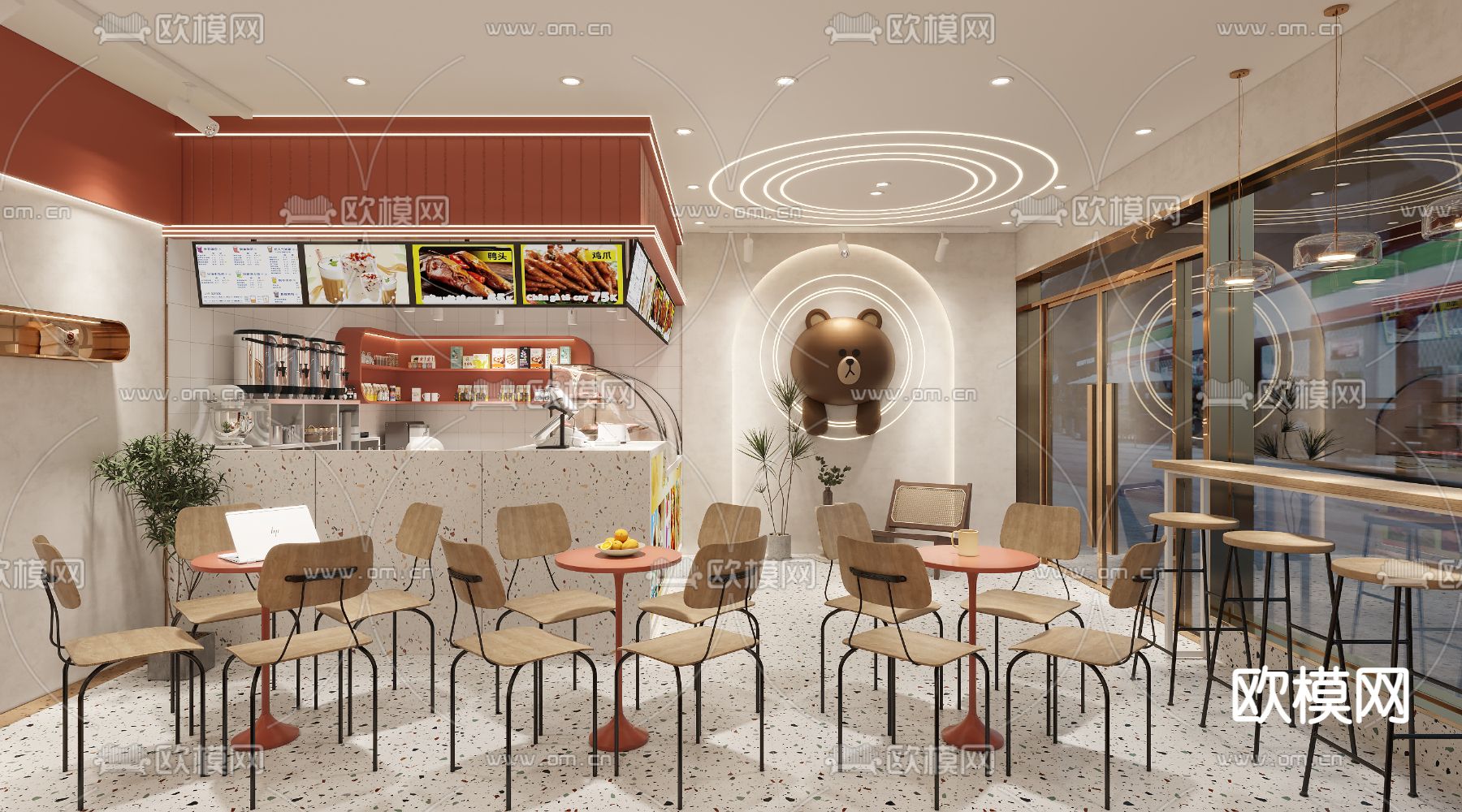 现代轻奢奶茶店3d模型
