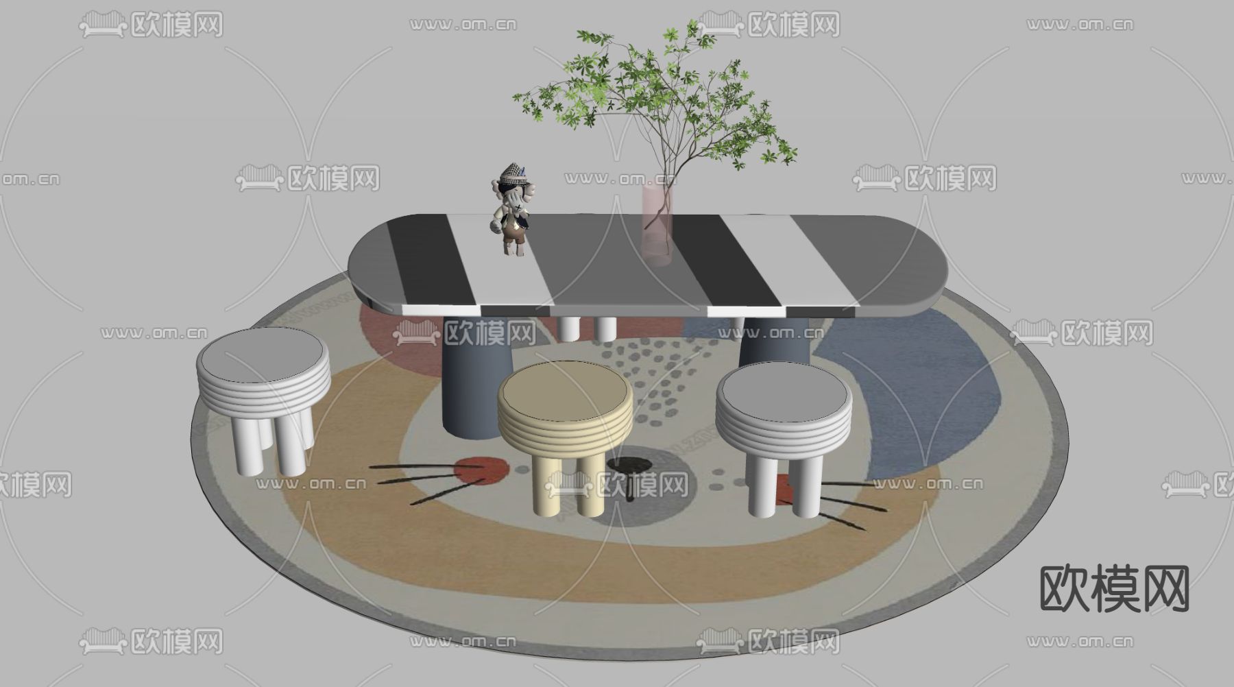 现代儿童桌椅su模型下载（渲染图2）
