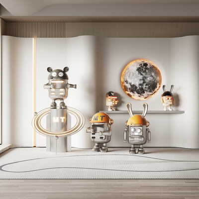  现代卡通潮玩雕塑摆件su模型 