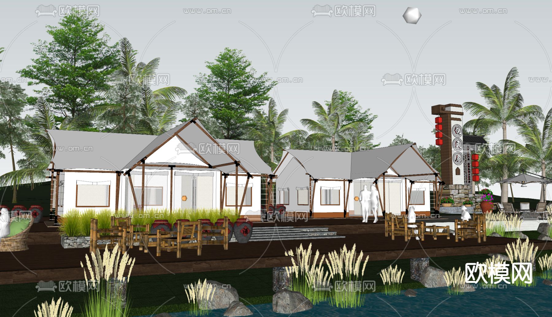 现代露营公园星空营地帐篷su模型下载（渲染图3）