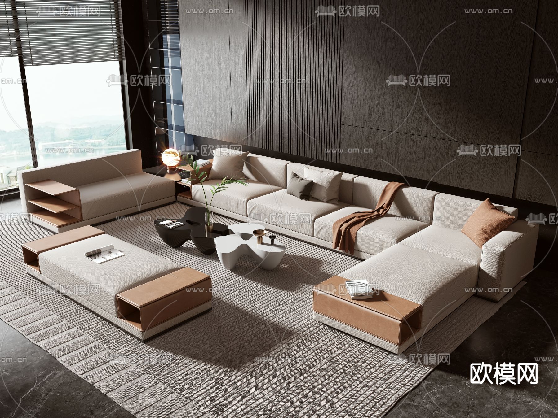 现代米色转角组合沙发3d模型