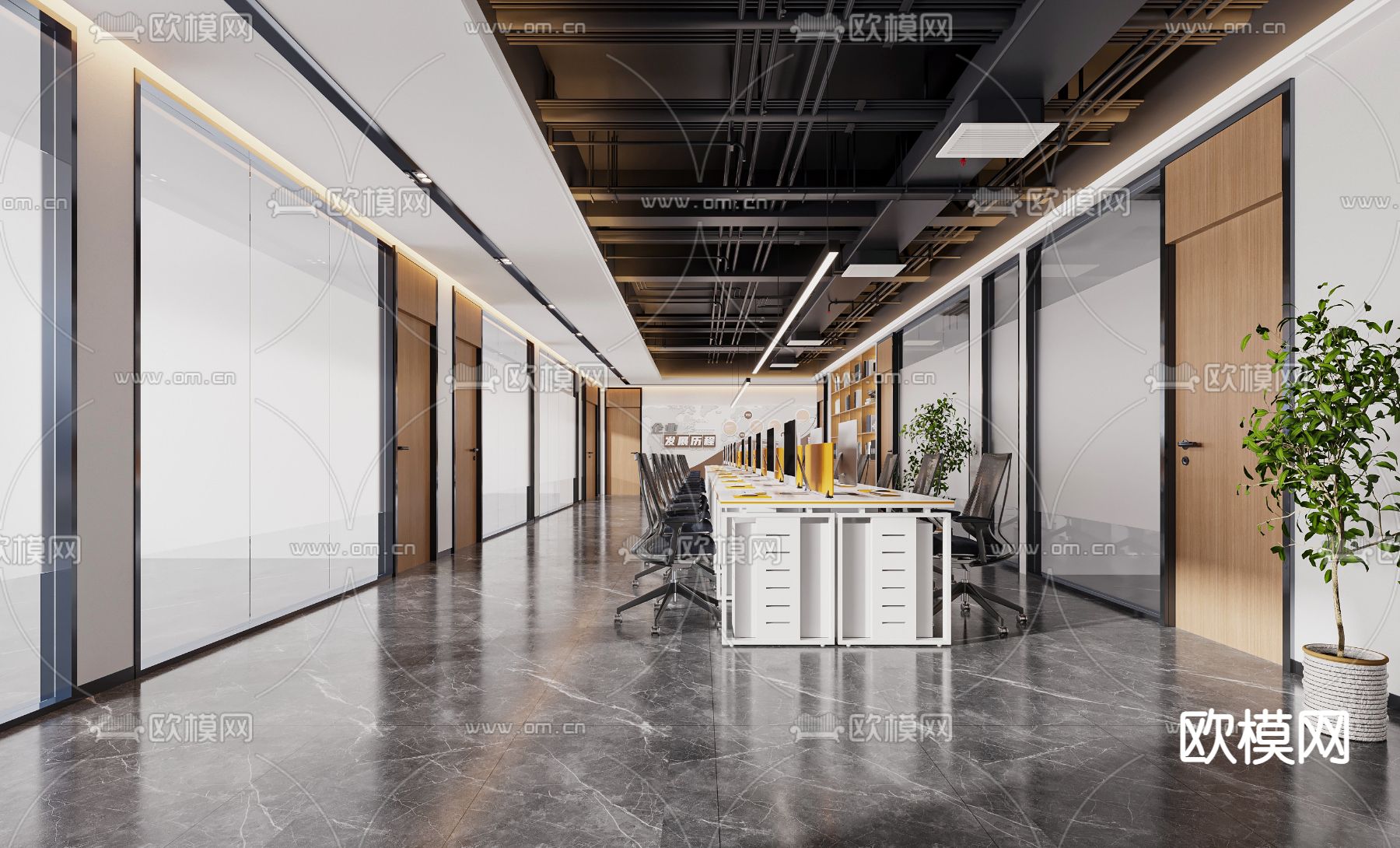 现代开放式办公区3d模型下载_ID12044313_3dmax免费模型-欧模网
