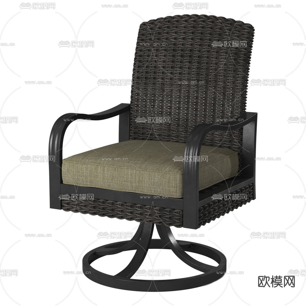 新中式旋转藤椅3d模型下载