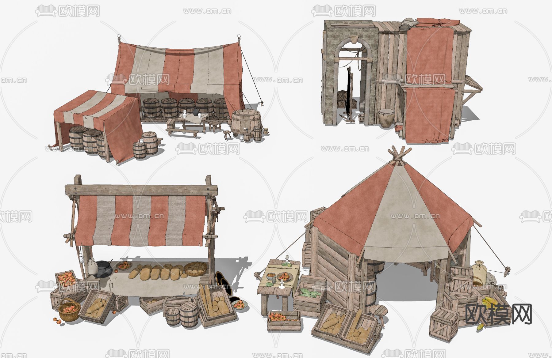 中式传统集市摊位su模型下载（渲染图2）