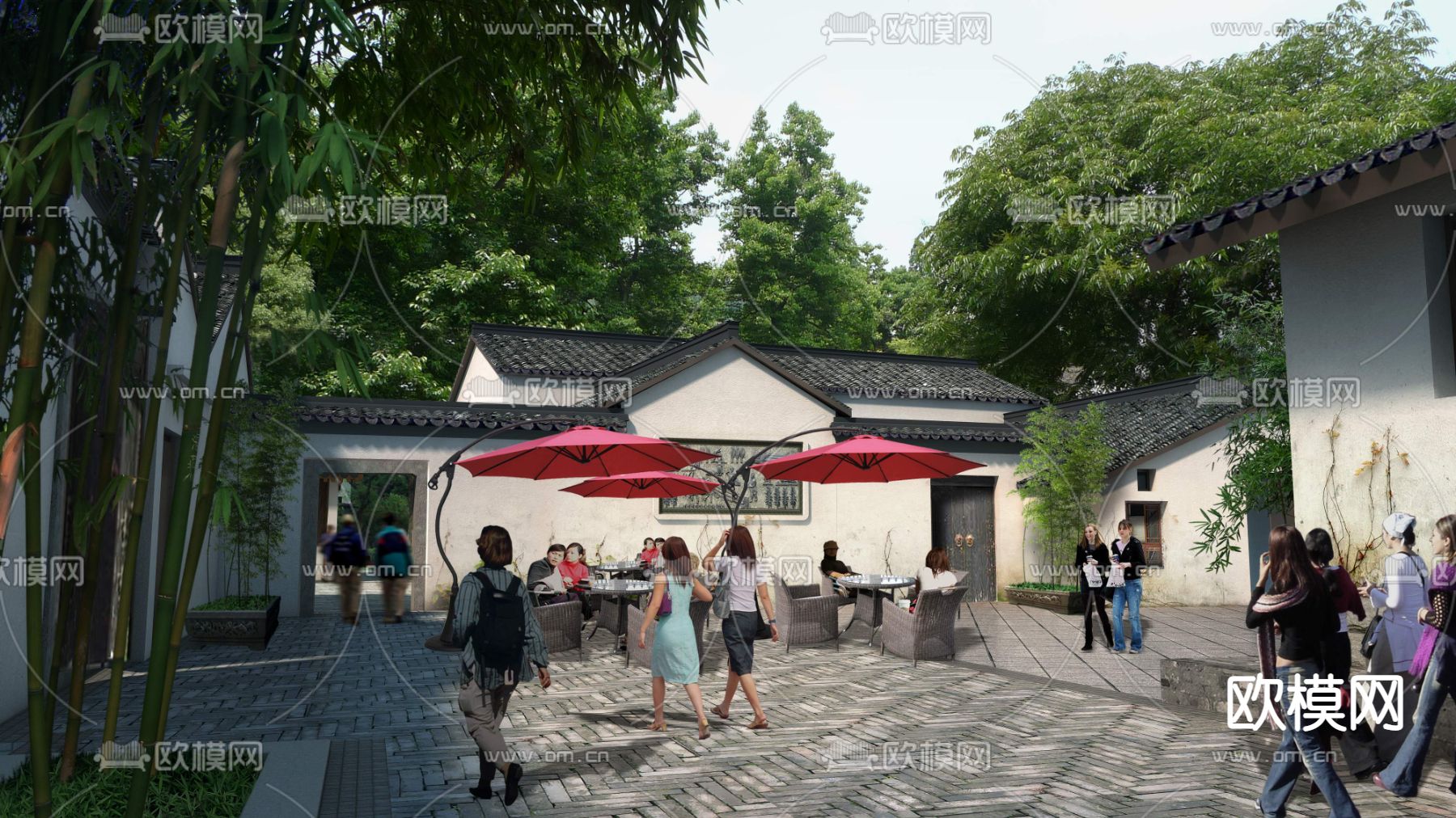 中式古建商业街psd下载