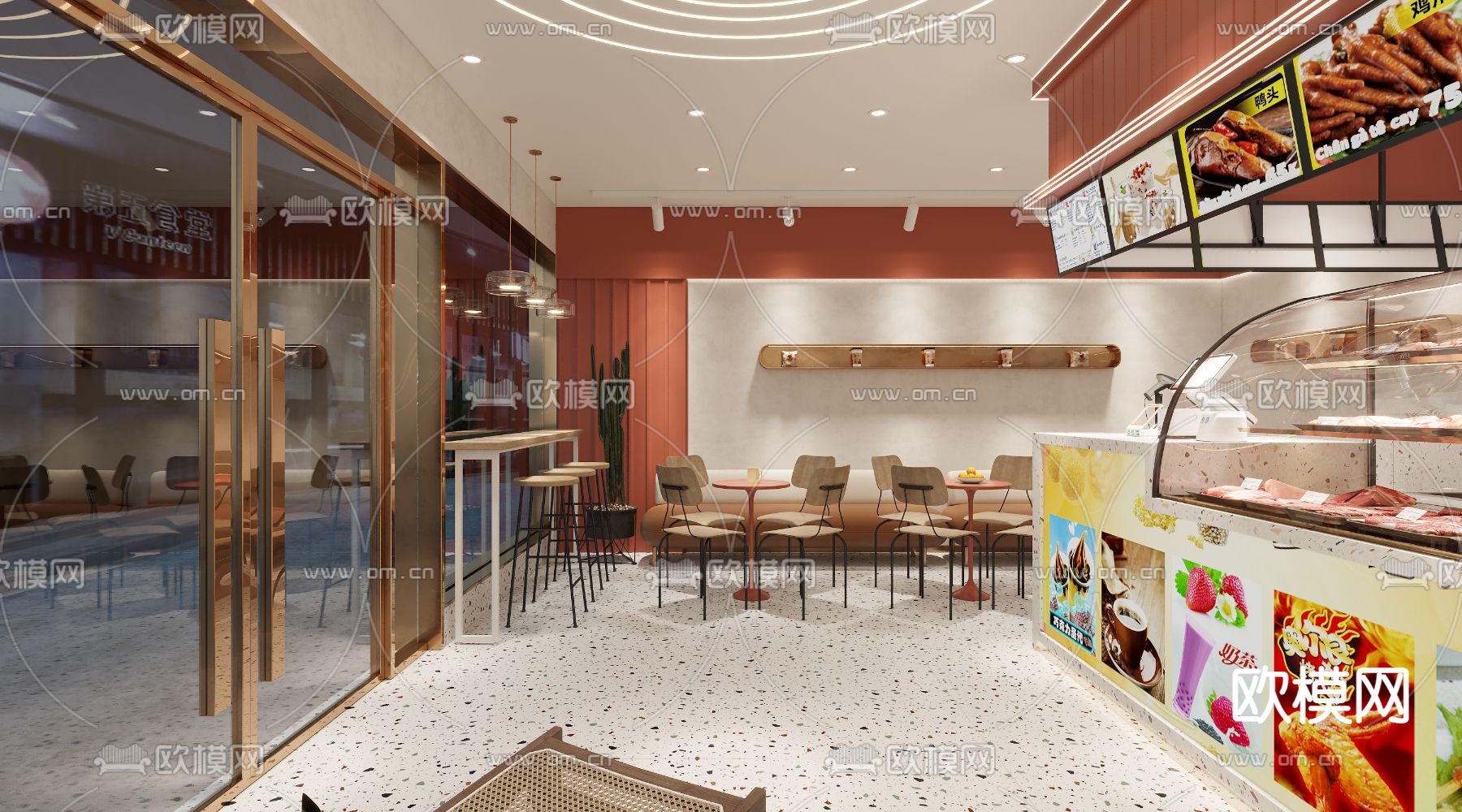现代轻奢奶茶店3d模型