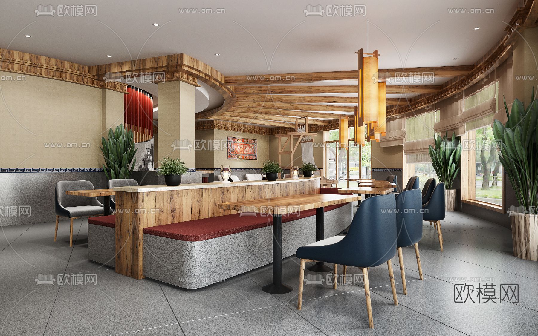 东南亚民宿餐厅3d模型下载