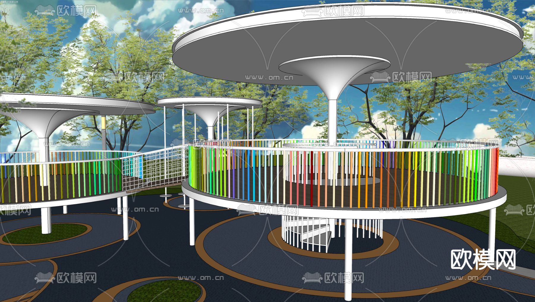 现代异形长廊廊架su模型下载