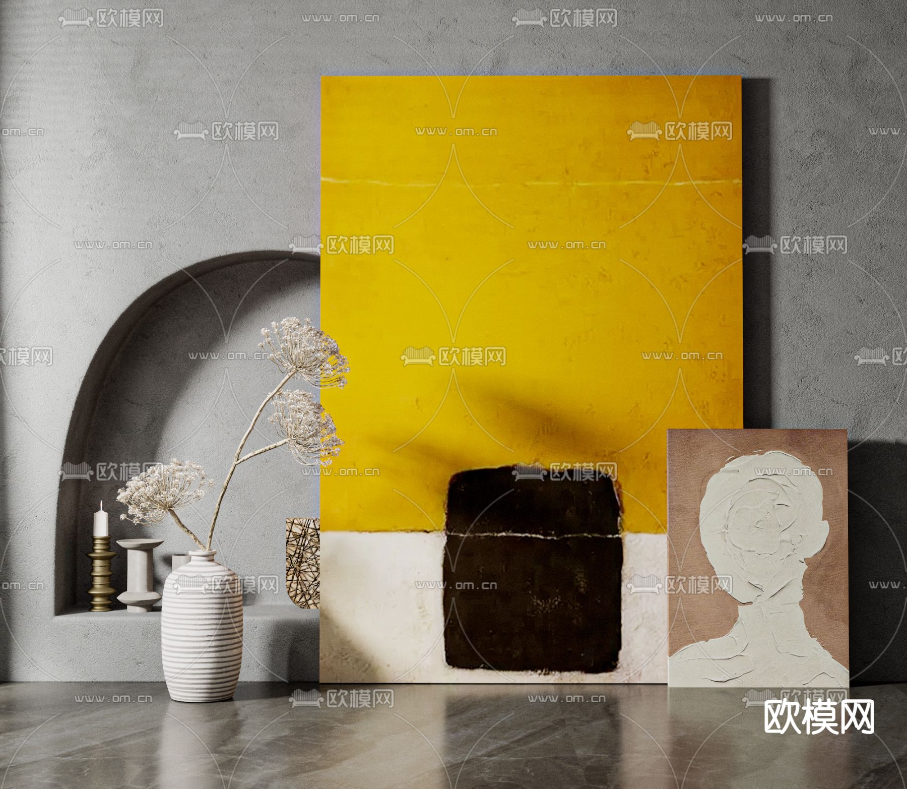 侘寂纯色装饰画3d模型下载_ID12046820_3dmax免费模型-欧模网