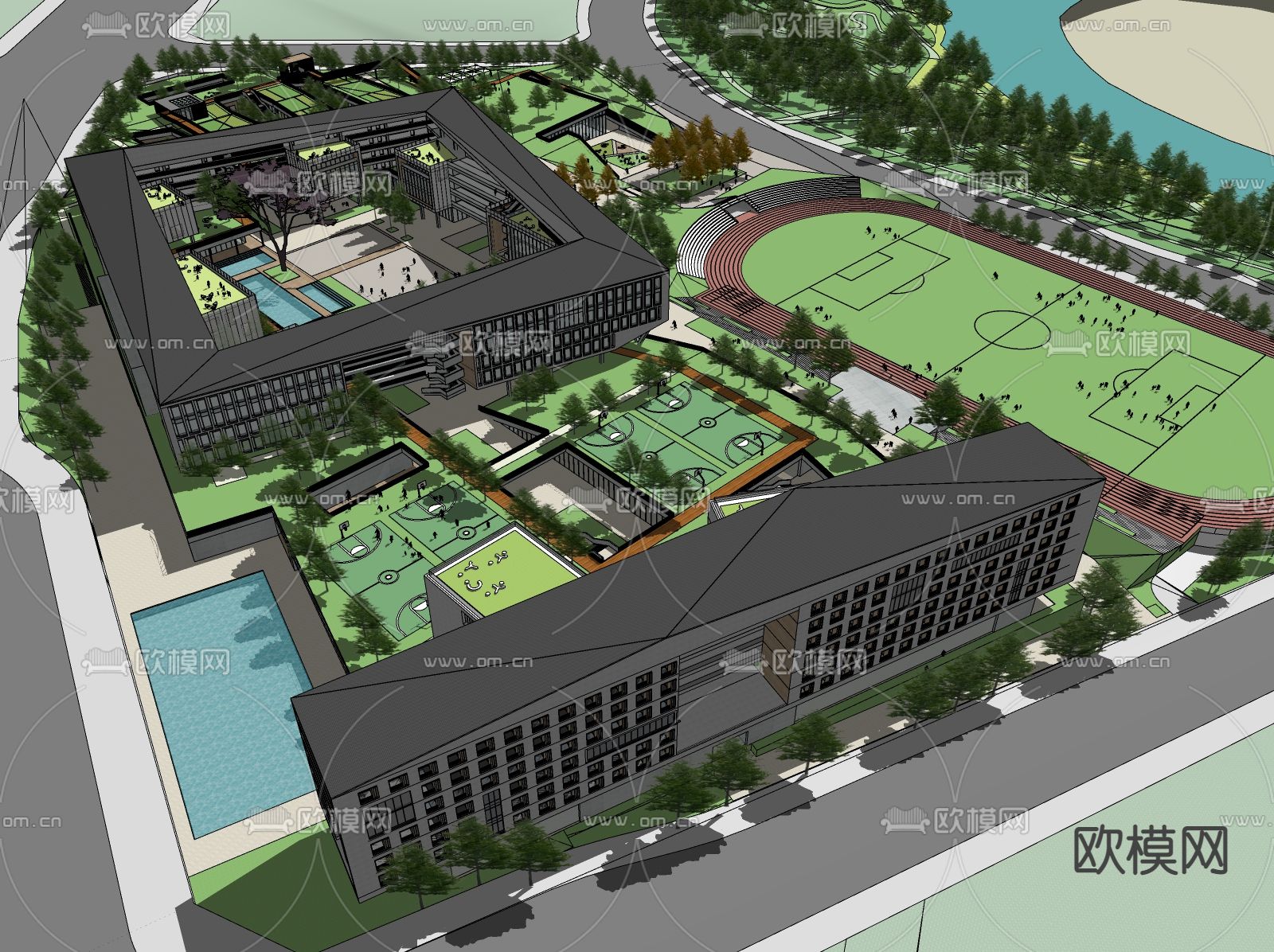 现代学校建筑外观su模型