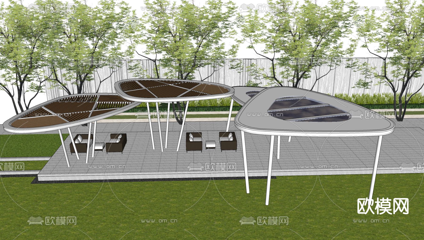 现代异形长廊廊架su模型下载_ID12045871_sketchup模型下载-欧模网