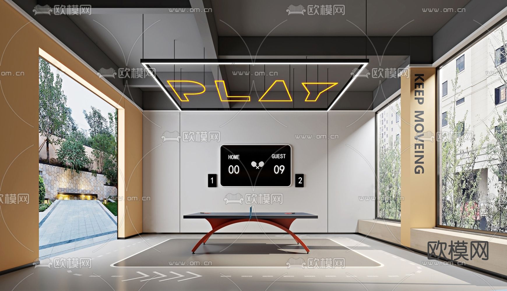现代乒乒球室su模型下载（渲染图1）