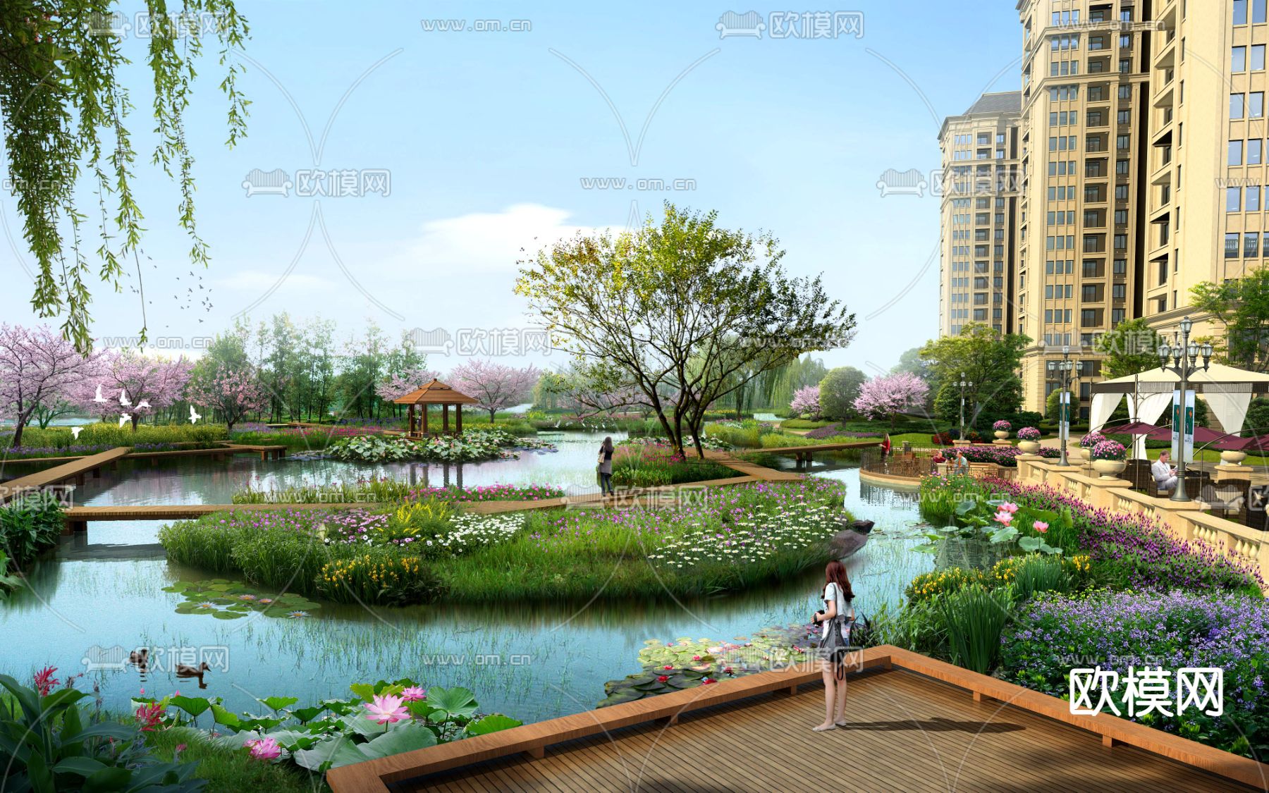 现代住宅小区庭院园林景观psd下载_ID12048400_3dmax免费模型-欧模网
