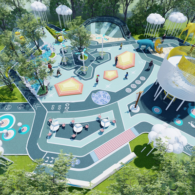  现代儿童游乐园su模型 