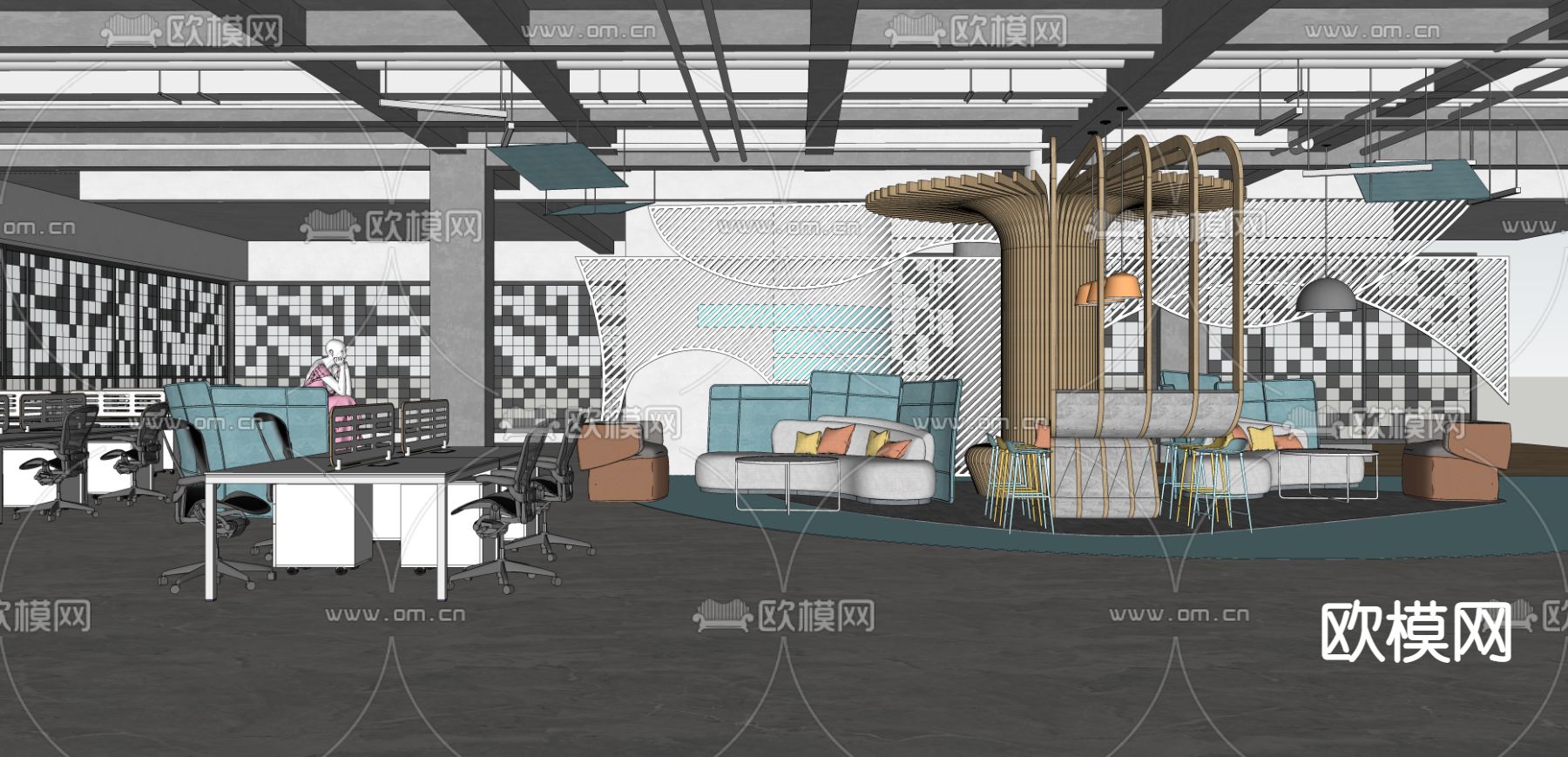 现代公司休息区su模型下载（渲染图2）