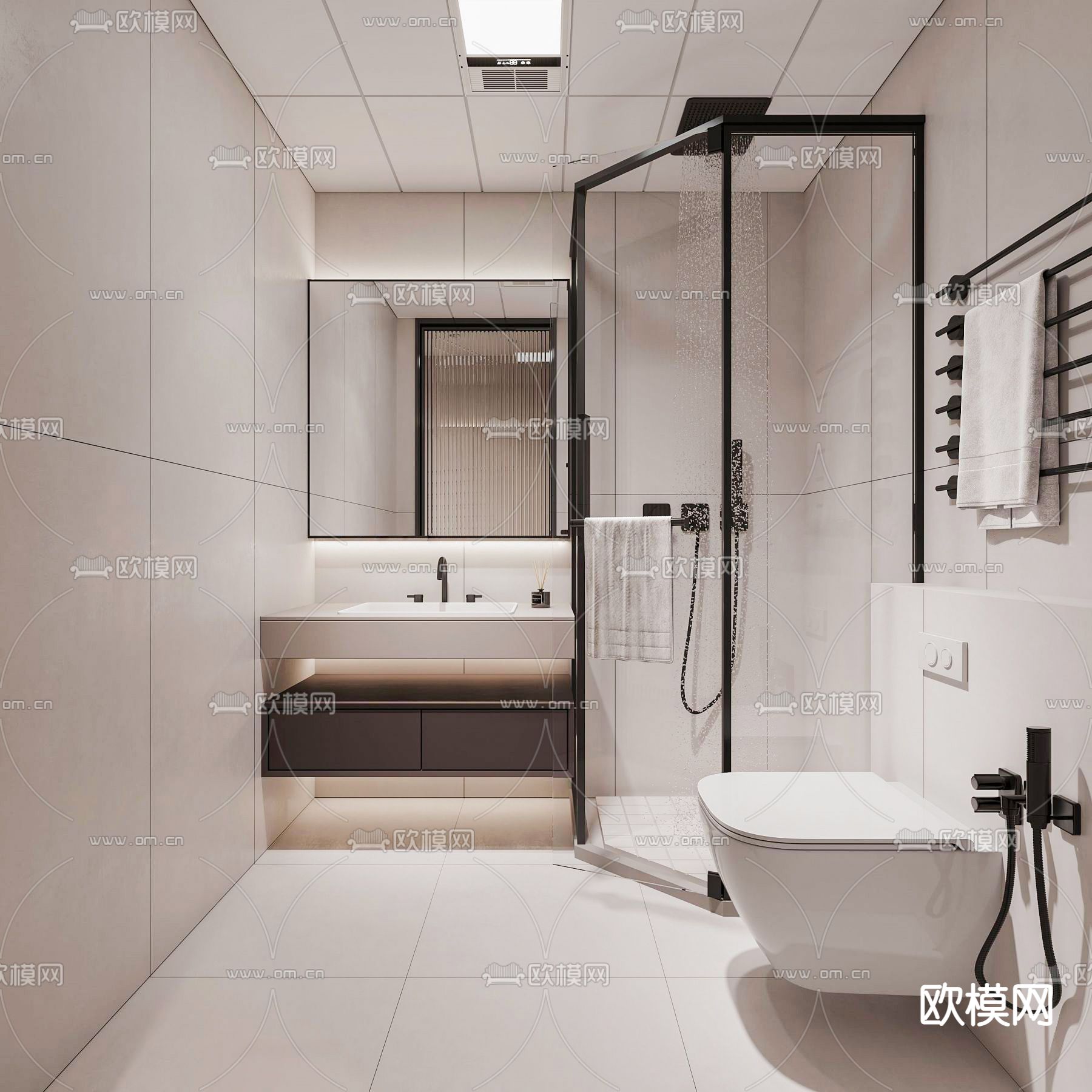 现代浴室卫生间su模型下载（渲染图1）