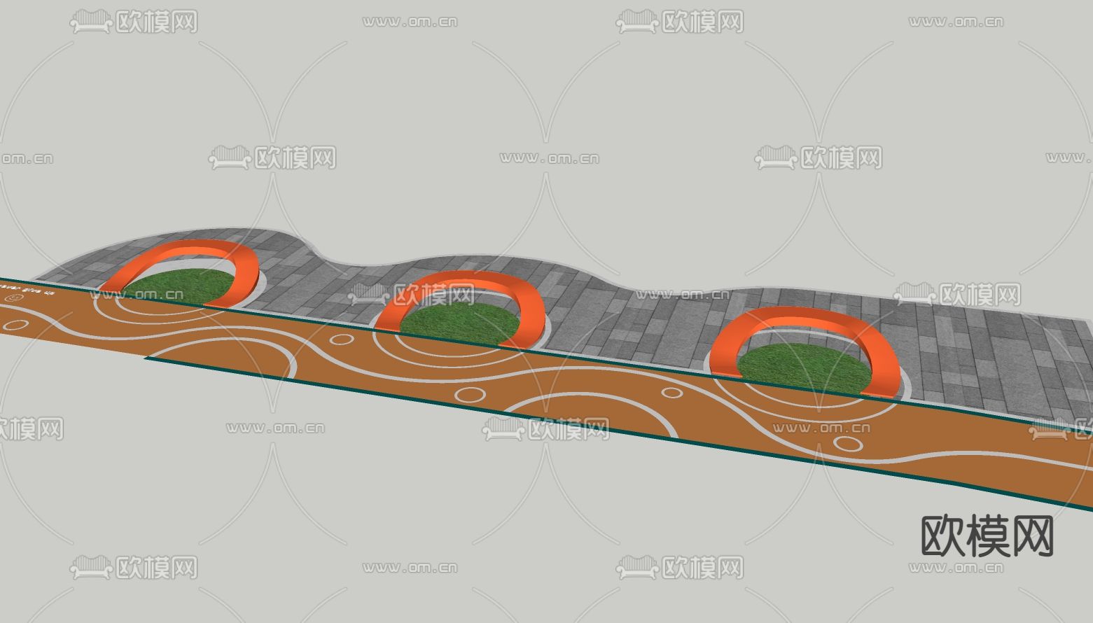 现代户外树池坐凳su模型下载（渲染图2）