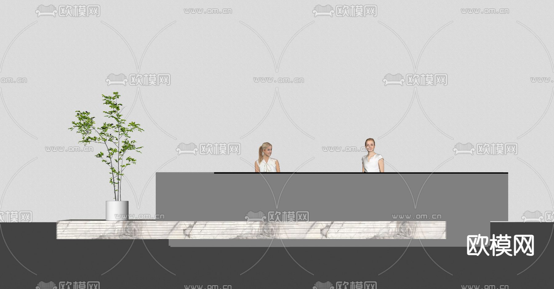 现代前台接待台su模型下载（渲染图2）