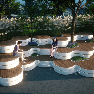  现代户外树池坐凳su模型 