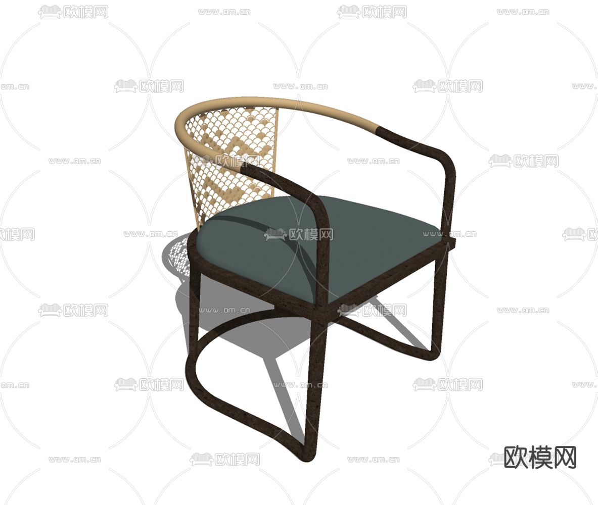 新中式轻奢休闲椅su模型下载（渲染图2）