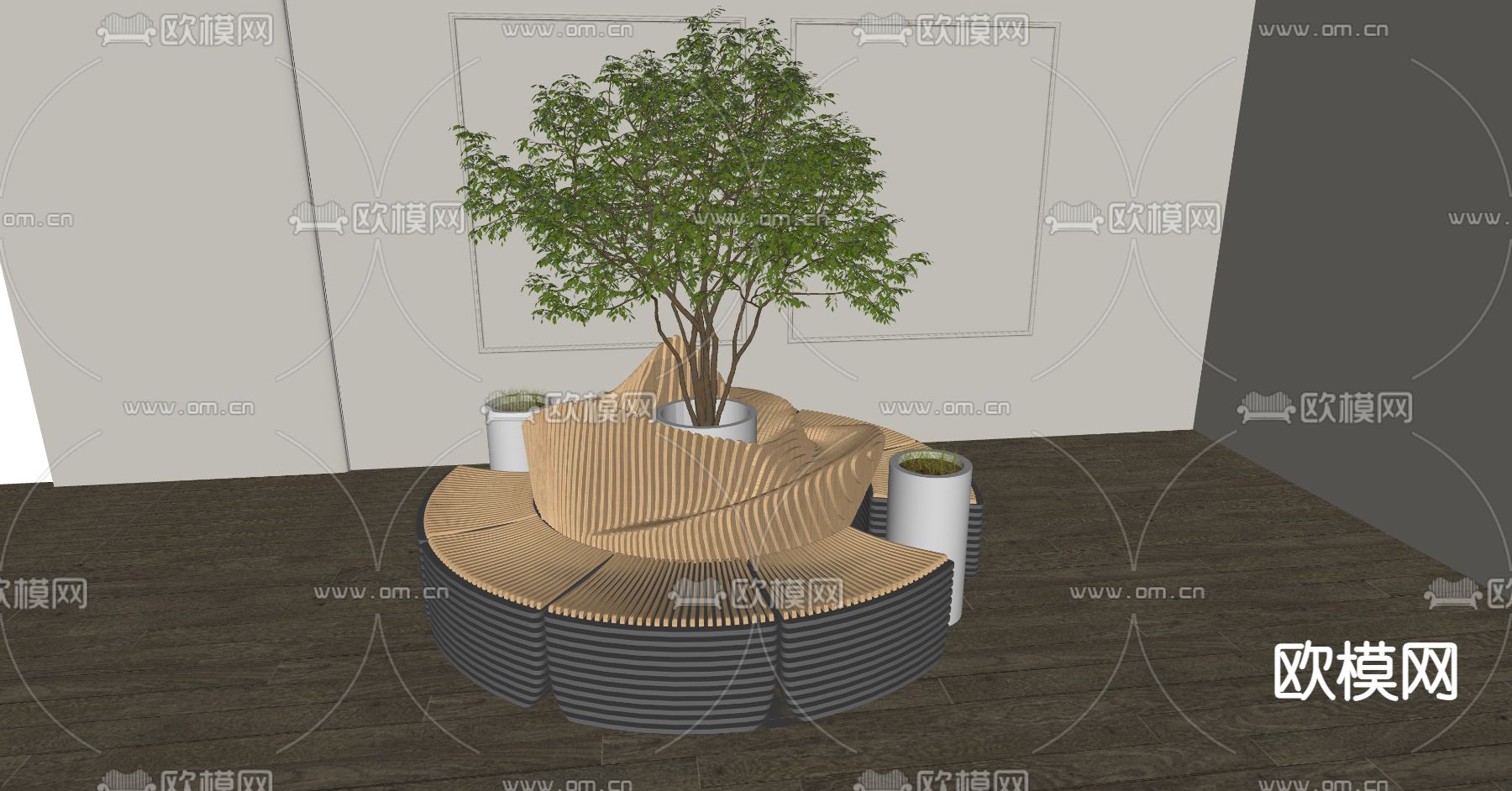 现代户外树池座椅su模型下载（渲染图2）