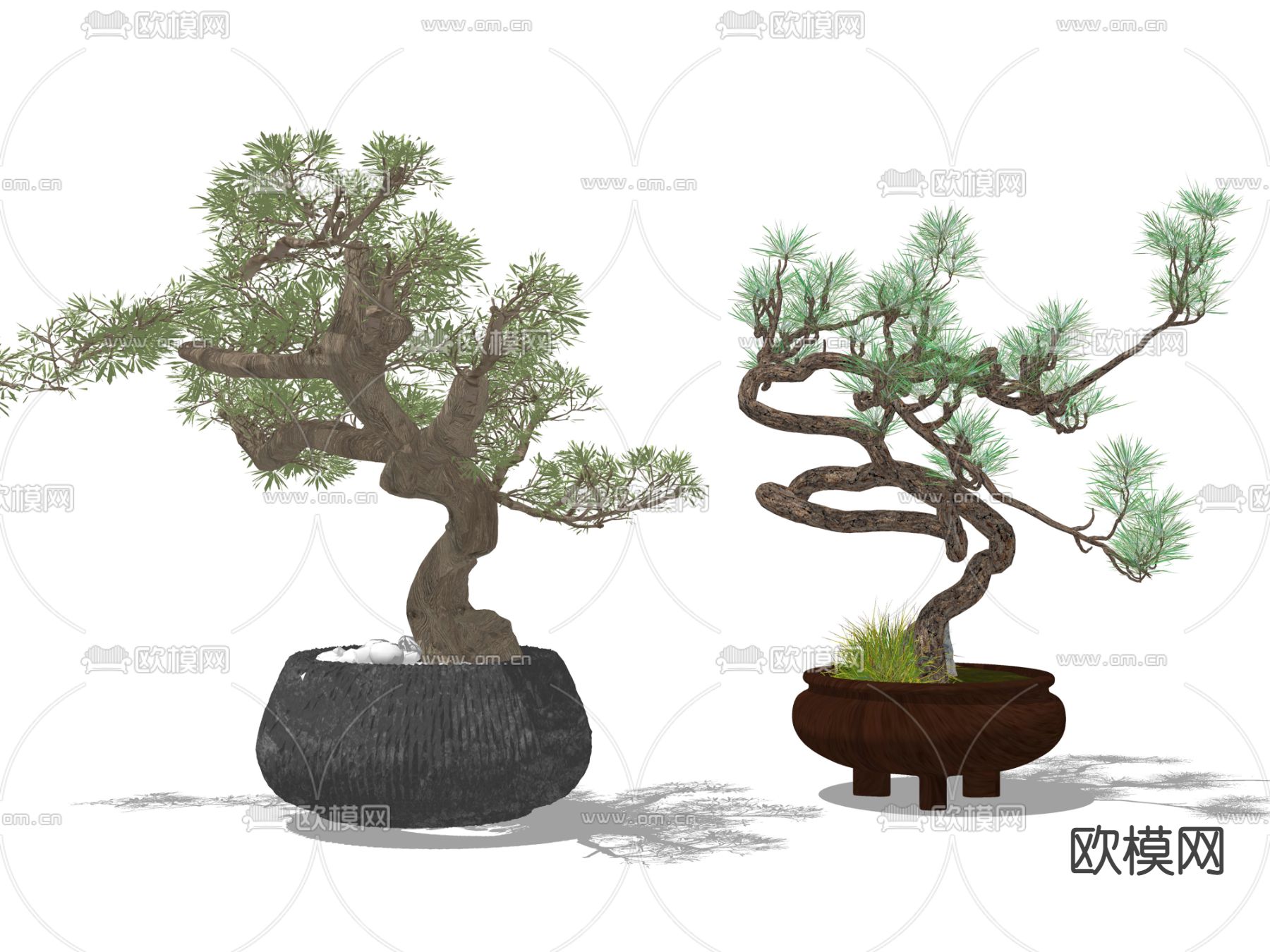 新中式绿植盆栽su模型下载（渲染图2）