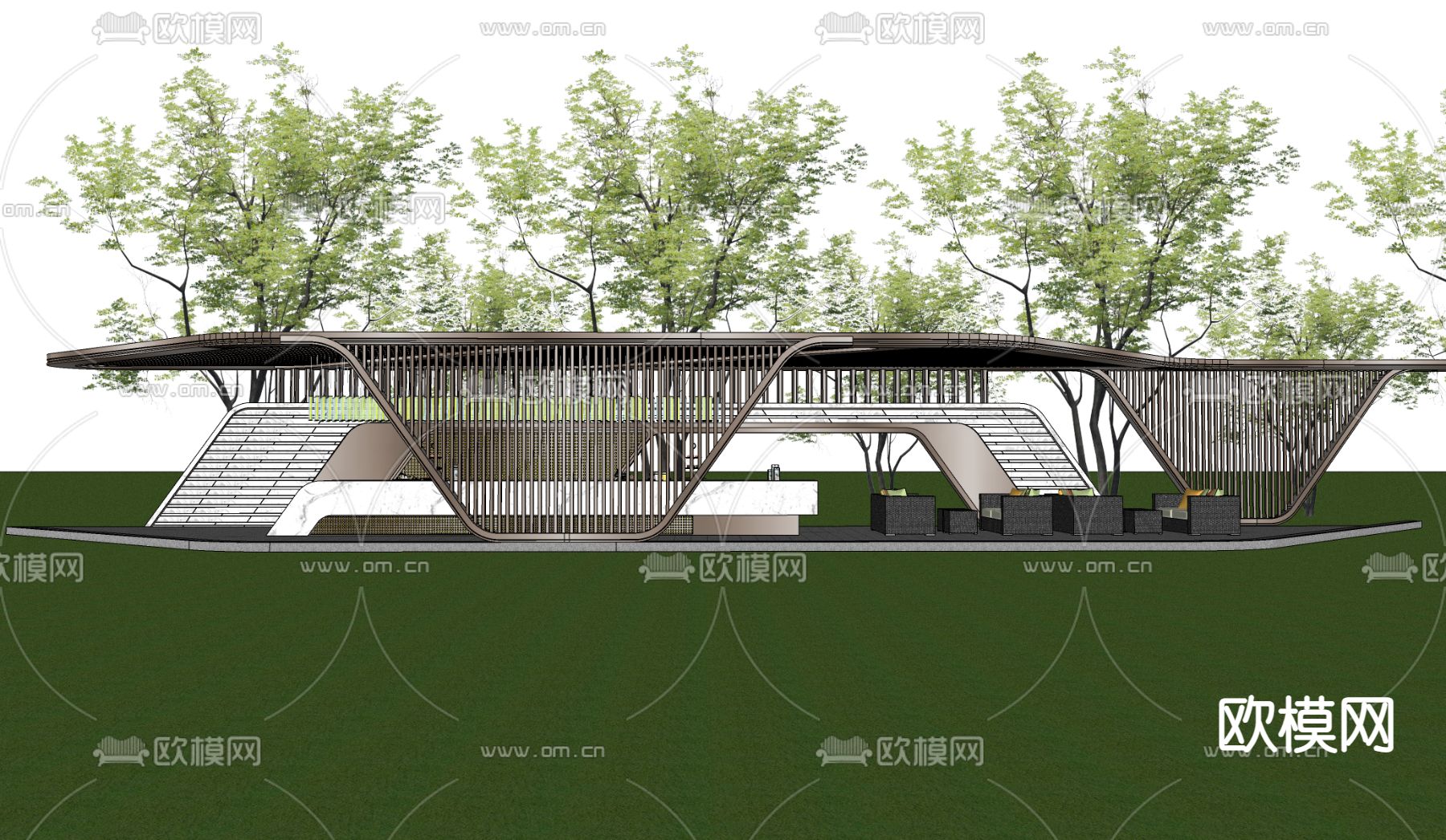 现代异形长廊廊架su模型下载_ID12047817_sketchup模型下载-欧模网