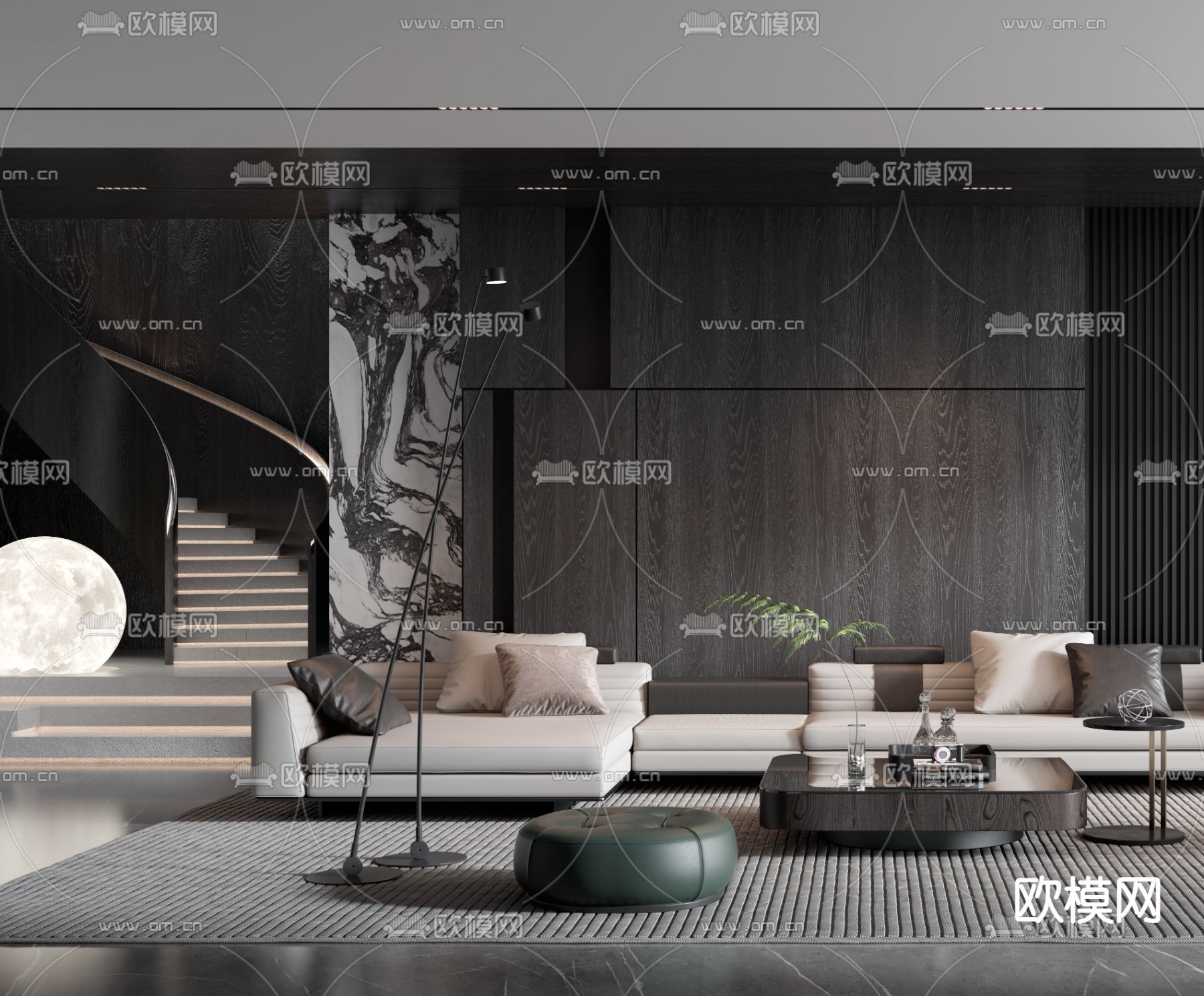 现代高级灰客厅3d模型下载（渲染图2）