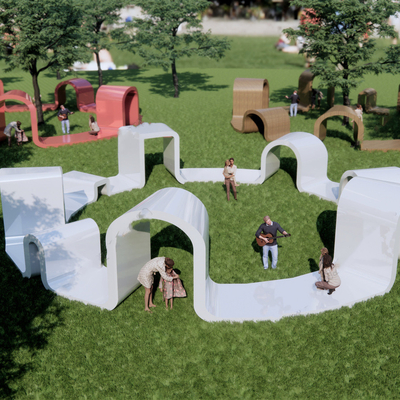  现代户外异形坐凳su模型 