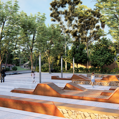  现代户外树池坐凳su模型 